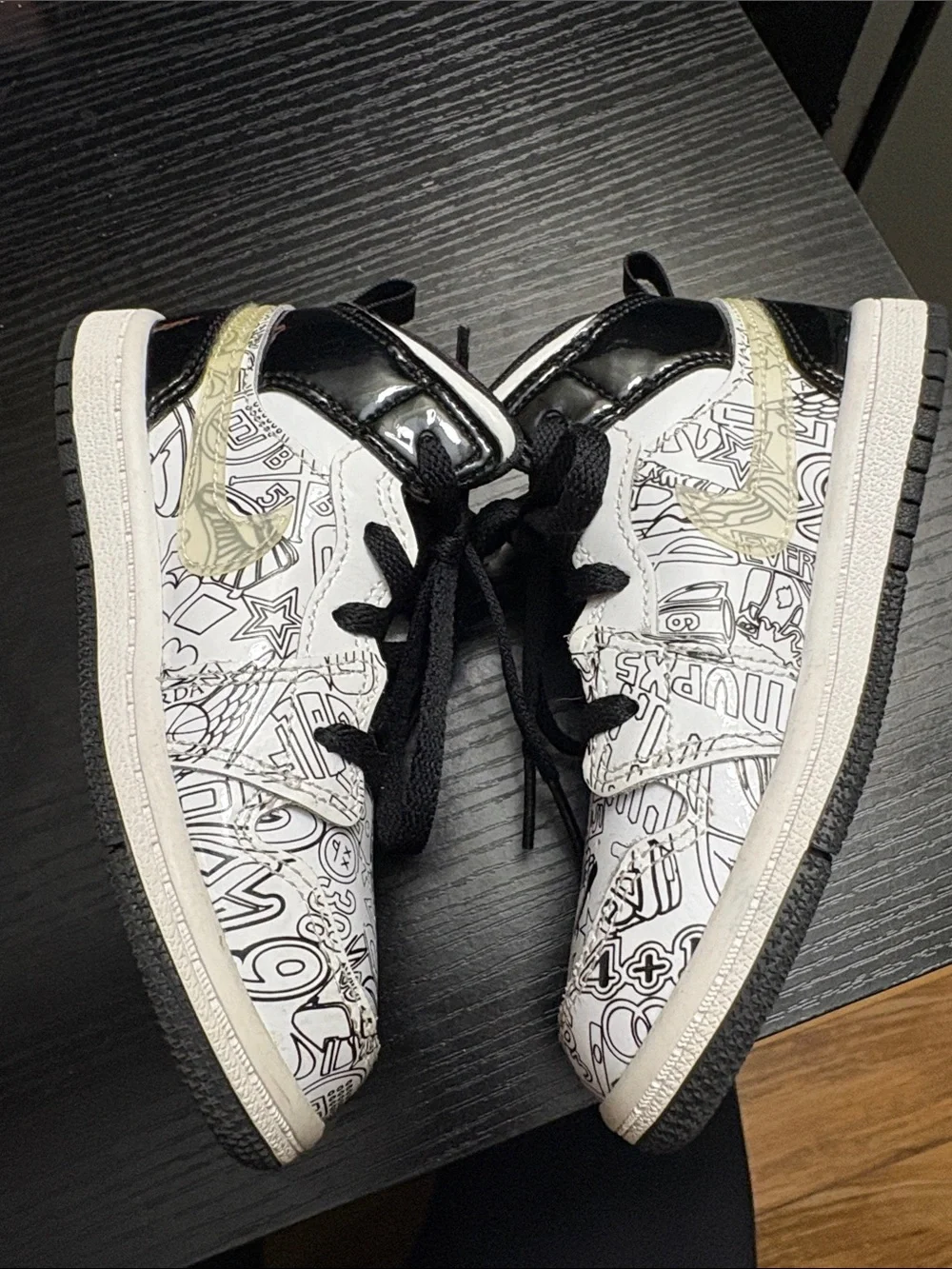 Jordan Kids' White and Black Doodle High-Top Sneakers